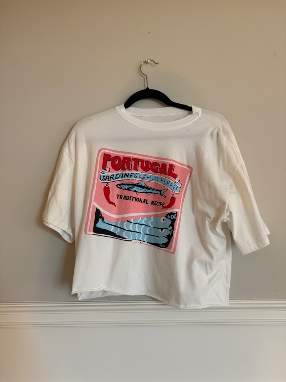 Amazon White Short Sleeve Tee with Portugal Sardines Graphic